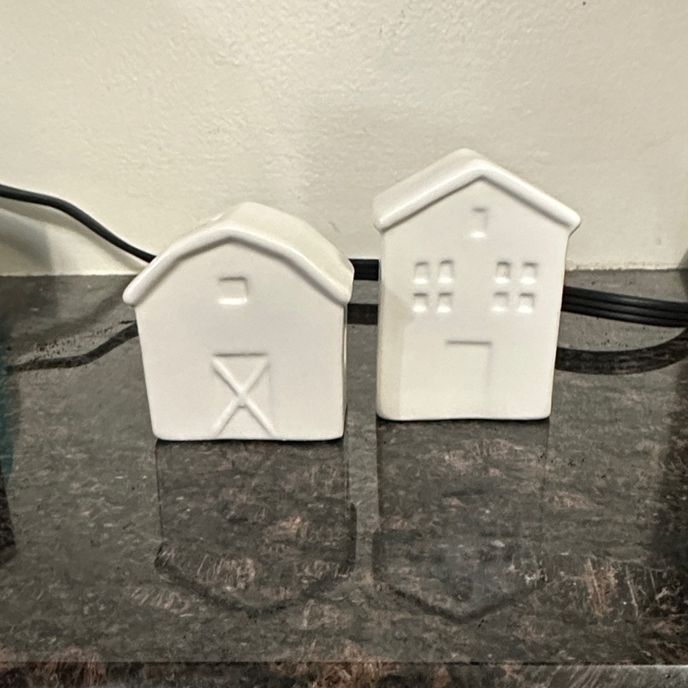 Hobby Lobby White Ceramic House and Barn Salt & Pepper Shakers